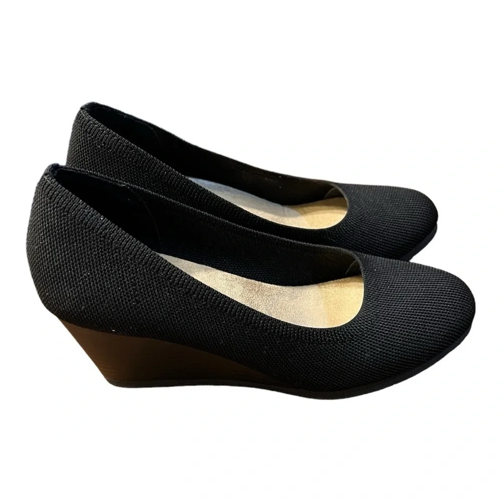 Jelly Pop Black Knitted Donna Wedge Shoes Size 8M